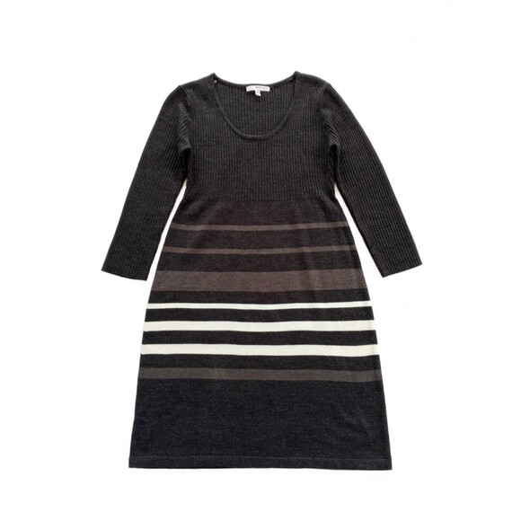 ❤️SALE! PRICE FINAL!❤Studio One New York Gray White Striped Sweater Dress Small - Picture 1 of 7